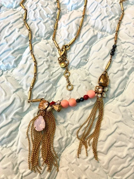 J. Crew Antique Gold Tassel Beaded Pendant Necklace - Picture 3 of 3